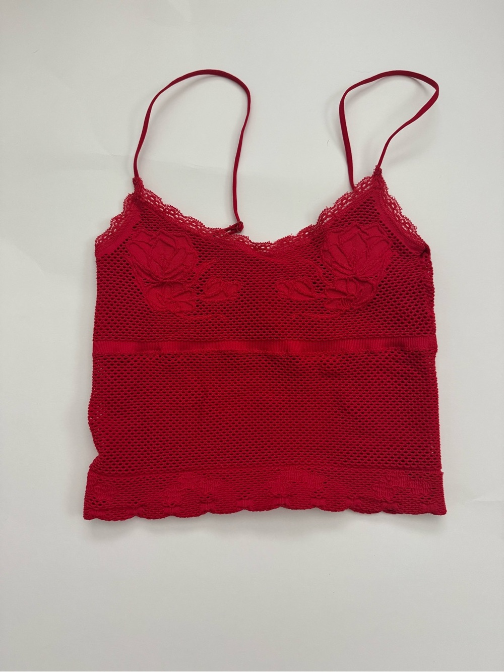 Anthropologie red lace mesh cami XXS/XS